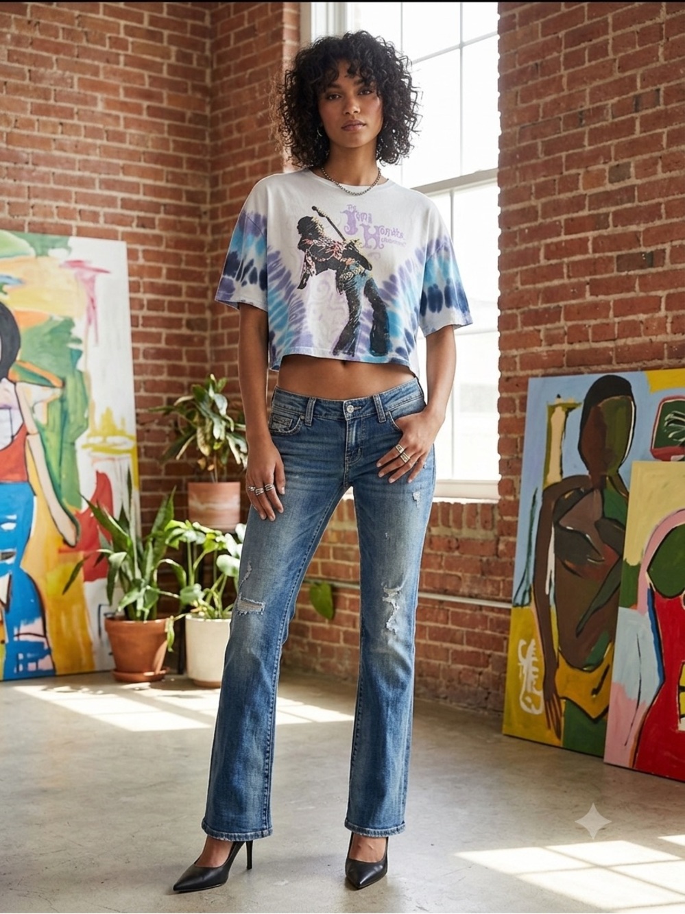 Jimi Hendrix Cropped  S/M White T-Shirt